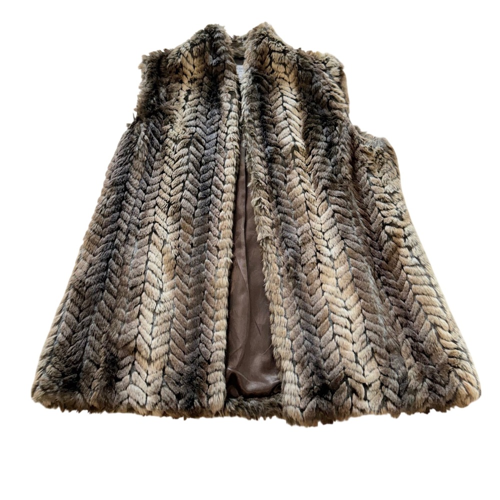 Vintage Liz Claiborne Petite Faux Fur Vest Chevron Pattern Size PXL Y2K Mob Wife
